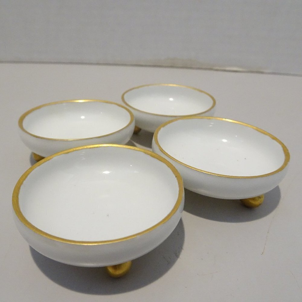 O & E G  Royal Austria Porcelain & Gold Open Salt Cellars Set of 4 Footed